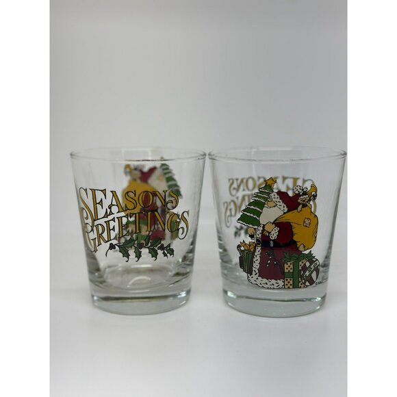 VTG Anchor Hocking "Seasons Greetings" Set of 2 Glasses Santa Claus Christmas - Picture 3 of 7